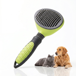 Brosse à poils pour animaux de compagnie autonettoyante avec embouts arrondis en acier inoxydable et poignée antidérapante pour le toilettage des chiens et des chats - Product Image 1