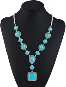 Turquoise 2023 Kundan Indian Gift Round Rhombus Bohemian Turquoise Women Fashion Jewelry Sets Necklaces Earrings Bracelets Bangles
