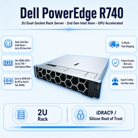 Serveur Dell R740 2U en rack, double socket, 24 DIMM DDR4, PCIe 3.0, SAS, SATA, GPU pour VDI, virtualisation, base de données, centre de données