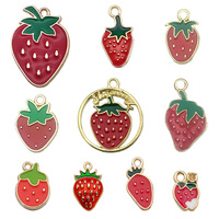 DIY Zinklegering Sieraden Accessoires KC Goudgeplateerde Olie-Drop Aardbei Fruit Hangertjes Sleutelhangers Oorbellen Ketting Charms