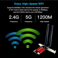 Tarjeta de Red Inalámbrica WIFI PCI-E de 1200 Mbps para Escritorio, 802.11AC, Doble Banda 2.4G 5G, 2 en 1, Adaptador WIFI Bluetooth AC1200 PCI E PCIe