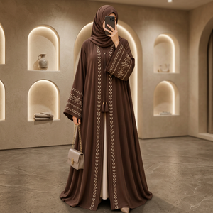 Black Embroidered Polyester Women's Abaya Muslimah Loose Fit <b>Flowy</b> Long Sleeve Floor-Length Sheikh Elegant Indian Pakistani <b>Top</b> - Product Image 3