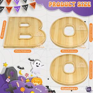 Plateau à lettres créatif en bois de bambou BOO 30x25cm, plat de service pour desserts et fruits pour fête d'Halloween, décoration d'intérieur - Product Image 3