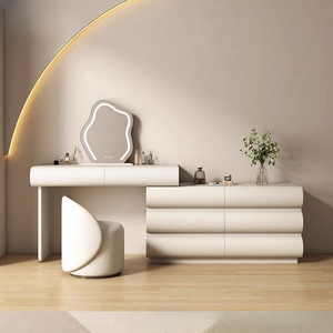 New Cream French-Style <strong>Solid</strong> <strong>Wood</strong> <strong>Dressing</strong> <strong>Table</strong> with Lighted Mirror Smart Features Large Capacity Storage for Bedroom Apartment - Product Image 3