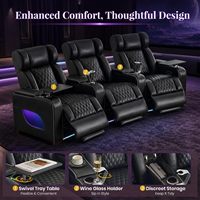 Sillón Reclinable Curvo con Base Tipo Trineo para Cine en Casa, con Masaje por Airbag y Calefacción |   Sofá Reclinable Eléctrico de 4 Plazas con Iluminación LED RGB y Almacenamiento