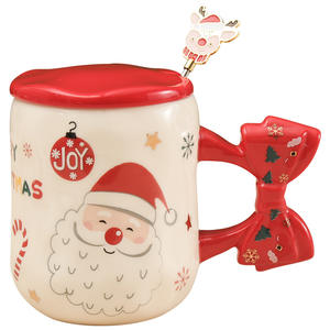 Tasses en céramique créatives de Noël avec couvercles, cuillères, jolies tasses à café pour couple - Product Image 1