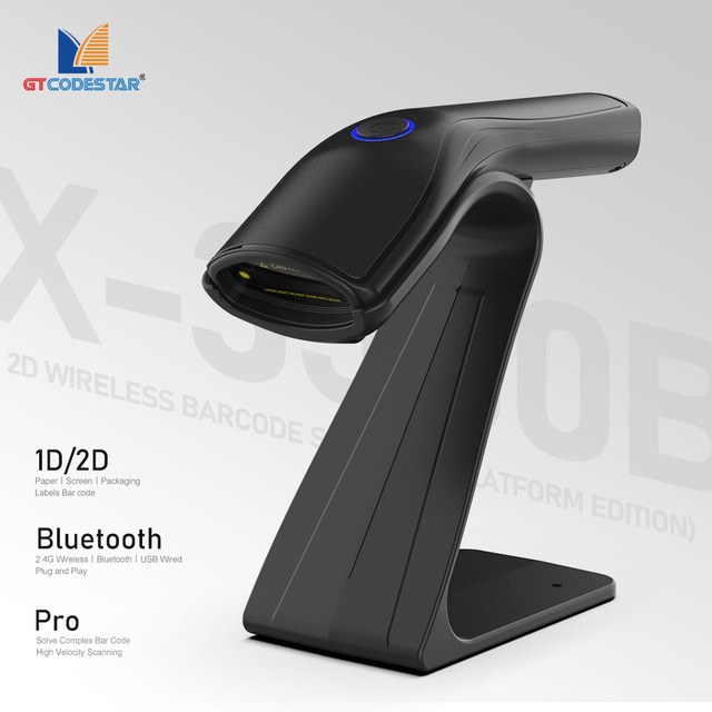 GTCODESTAR X-3500 Handheld Auto Scanning 2.4G QR Code Reader Bluetooth Barcode Reader With Stand 2D Wireless Barcode Scanner