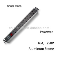 Bloc de distribution d'alimentation (PDU) 1,5U 19 pouces 8 voies en alliage d'aluminium et plastique, prise ZA Afrique du Sud, 16A 250V, usage intérieur, blanc/noir