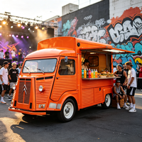 Camión de Comida Móvil Vintage Naranja Personalizado con Parrilla para Hamburguesas y Estante para Bebidas Frías para Festivales Callejeros