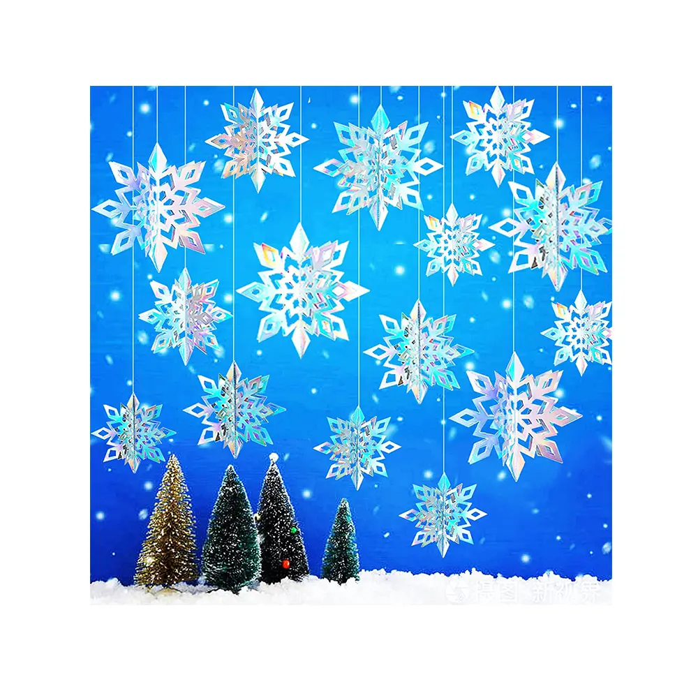 Winter Christmas Hanging Snowflake Decorations 3D Holographic Snowflakes for Christmas Winter Wonderland Decorations Frozen