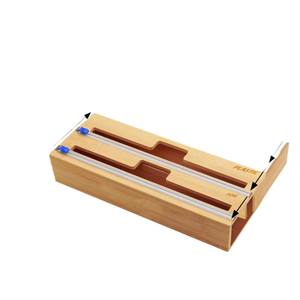 Wooden Food Wrap Cutter Box Dual Slot Plastic Foil <b>Organizer</b> Kitchen <b>Drawer</b> Storage Natural Wood Color - Product Image 3