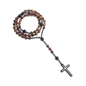 Perline di rosario di pietra naturale santo cattolico occhio di tigre collana di perle di pietra di gesus crocifisso medaglia croce amuleto religioso doni di preghiera - Product Image 5