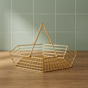 Cesta de Almacenamiento de Alambre Dorado, Diseño Minimalista en Forma de Polígono, Organizador de Cocina, Tipo Vertical, Material Metálico - Product Image 1