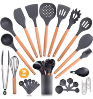 Vente flash - Ensemble d'ustensiles de cuisine en silicone écologiques de luxe avec manches en bois, plus de 20 pièces pour la cuisine à domicile