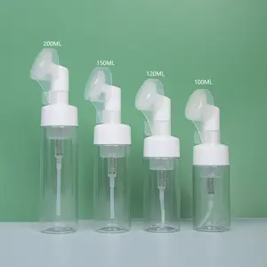Frasco de silicone transparente para rosto, frasco de 100ml 120ml 150ml 200ml com escova de espuma de silicone para limpeza