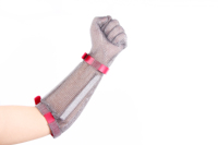 Offre Spéciale RETON-PPE Gants de Boucher Anti-Coupure à Manches Longues en Maille Texturée en Acier Inoxydable Argenté avec Sangle en Plastique
