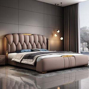 Muebles de dormitorio de lujo para el hogar, venta al por mayor, camas modernas de <span class=keywords><strong>madera</strong></span> de metal dorado con <span class=keywords><strong>cabecero</strong></span> y sábanas de cuero genuino tamaño King - Product Image 6