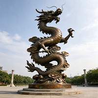 Statue de dragon chinois en bronze coulé sur mesure grandeur nature, finition patine antique, sculpture pour extérieur, place publique, jardin