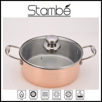Olla para Sopa de Cobre Triple de Alta Calidad para Cocinas de Inducción y Gas, Capacidad de 4-5L, Olla para Sopa de Cobre con Tapa de Acero Inoxidable