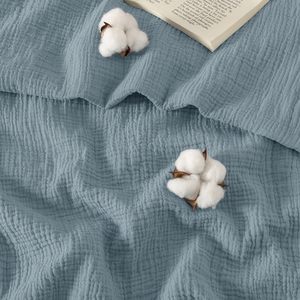 Funda de Edredón de Muselina Azul Polvoriento de 2 Capas 100% Algodón, Juego de Ropa de Cama de Muselina, Funda de Edredón de Muselina Cómoda - Product Image 4