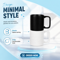 Tasse à café en céramique noire mate avec poignée angulaire, 350 ml, tasse en porcelaine, cadeau pour le bureau ou la maison, compatible lave-vaisselle, LEXI