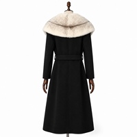 Damen Casual Herbst/Winter Warmer Kaschmirmantel mit Echtem Nerzkragen Schwarzer Langer Pelzmantel mit Gürtel Fabrik-Großhandel