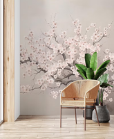 Papier peint mural photo imprimé Nature 3D Décoration murale Art Autocollant Arbre de cerisier en fleurs Papier peint mural Décoration de la maison