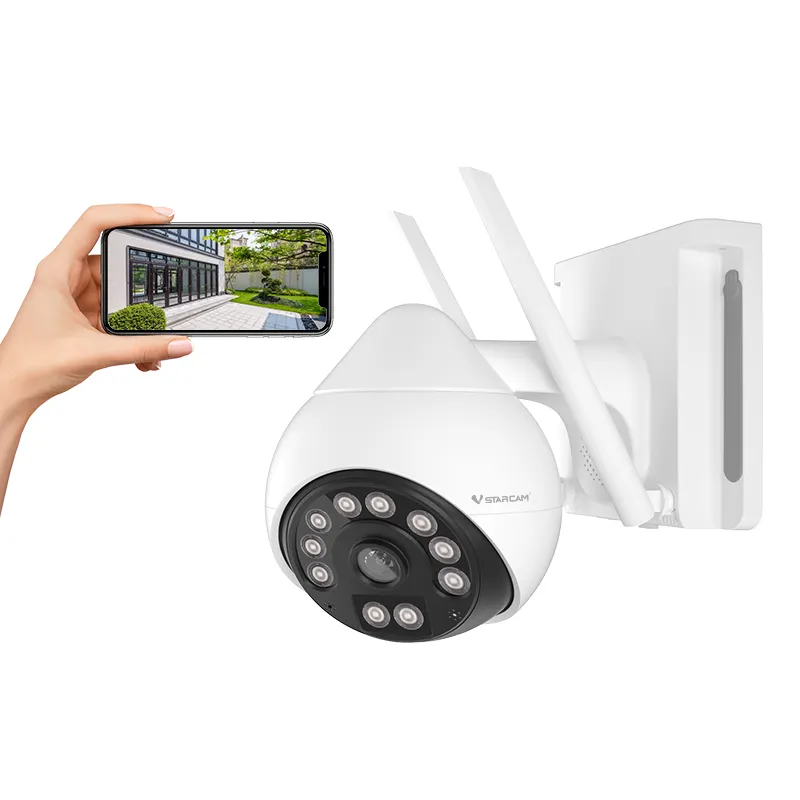 Kamera IP CCTV Nirkabel 2.5 Inci, Kamera Jaringan Pasang Dinding dengan Alarm Lampu Biru Merah
