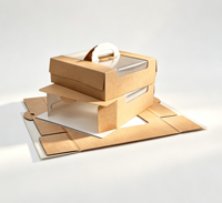 Boîte à gâteau plate autoportante portable haut de gamme biodégradable et recyclable avec fenêtre et poignée (carton ondulé) pour aliments