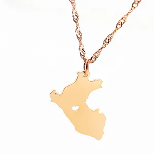 Peru Map Hollow Tiny Heart Necklace Joyeria Fina Stainless Steel De China Chain Necklace Jewelry Bijoux Stainless Steel Map