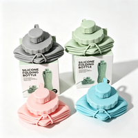 Bouteille d'eau pliable en silicone sans BPA, réutilisable, anti-fuite, portable, avec couvercle