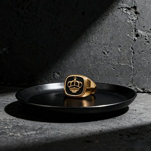 Bague signet personnalisée en acier inoxydable plaqué or avec gravure, badge LOGO, pour club familial ou champion - Product Image 2