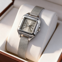 Montres pour femmes W280 2026 carrées en gros avec logo personnalisé, bracelet en maille, boucle argentée rose