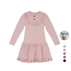 Solarwool Factory Custom Knitted Pink Cute Lace Merino Wool Baby Girl Dress