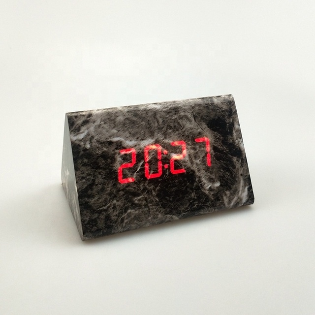 Wood LED Desk Clock with Sound Control Time Date Temperature Display Digital Table Wooden Griotte Alarm Clock Marble Surface