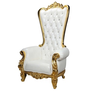 Sillas Trono para Bodas, Cumpleaños, Fiestas y Eventos, Sillas Trono del Rey y la Reina Doradas de Cuero Blanco con Marco Dorado - Product Image 1