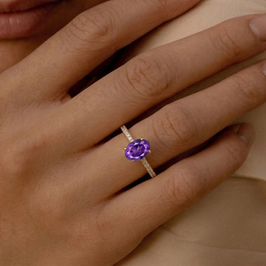 Oval Cut <b>Amethyst</b> Engagement <b>Ring</b> 925 Sterling <b>Silver</b> Prong Setting Dainty Diamond Band Natural <b>Amethyst</b> Women's Gift - Product Image 5