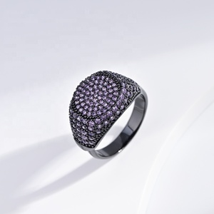 Bague en argent sterling 925 plaqué or noir avec zircon violet, design hip-hop délicat et luxueux pour femmes, grandes tailles, prix usine, vente en gros - Product Image 3