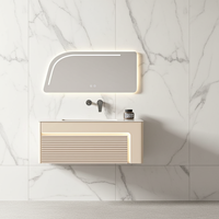 Meuble-lavabo mural de salle de bain de luxe moderne rustique écologique en acier inoxydable personnalisable avec miroir LED et lavabo, garantie 2 ans pour hôtels
