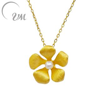 Collier pendentif minimaliste en forme de fleur en argent 925 plaqué or UM Jewelry, perle d'eau douce naturelle, unisexe, fiançailles, mariage - Product Image 1