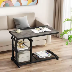 Scandinavian Mobile C-<b>Desk</b> | White Metal Frame Engineer Wood Desktop | Height-Adjustable <b>Slim</b> Design for Entry Hotel Apartment - Product Image 2