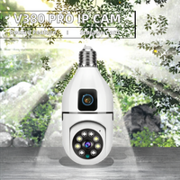 Caméra de sécurité domestique V380 Pro à double objectif, ampoule E27 et lampe WiFi PTZ avec option de stockage de données sur carte mémoire