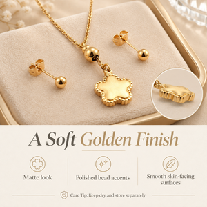 Ensemble collier et boucles d'oreilles tendance pour femme en acier inoxydable, chaîne fine, pendentif étoile festonnée polie, boucles d'oreilles à clous en forme de boule - Product Image 3