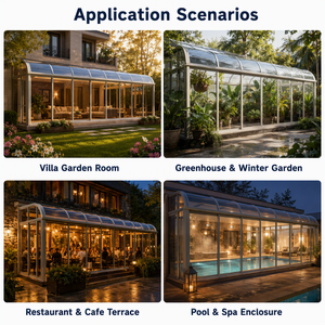 Verrière de jardin quatre saisons avec toit en verre courbé en arc et structure en acier - Product Image 3
