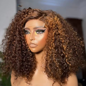 Super Double Drawn Kinky Curly 4x4 Closure Perücke Piano-Farbe Echthaar Vorgezupft Highlight Blonde 13x4 Lace Frontal Perücke - Product Image 3