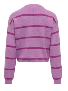 Women's Casual Striped Viscose Blend Knit Sweater O-Neck <b>Long</b> <b>Sleeve</b> <b>Crop</b> <b>Top</b> Embossed Design Early Autumn Pullover - Product Image 3