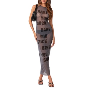 Abito estivo Casual da donna di alta qualità stampato su misura abito lungo aderente trasparente con grafica Sexy senza maniche - Product Image 1