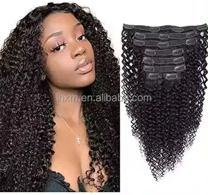 8pcs/Set Long Natural Brazilian Raw Virgin Hair Black Afro Kinky Curly Hair Vendors Clip In 100% Remy Human Hair Extensions