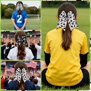 Élastiques <span class=keywords><strong>à</strong></span> cheveux en forme de nœuds de football pour la décoration d'équipes, les cadeaux de fête sportive et les accessoires de pom-pom girls - Product Image 4