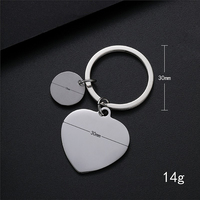 Porte-clés personnalisable Ywyougang en acier inoxydable, cœur et rond, double breloque vierge pour cadeau personnalisé